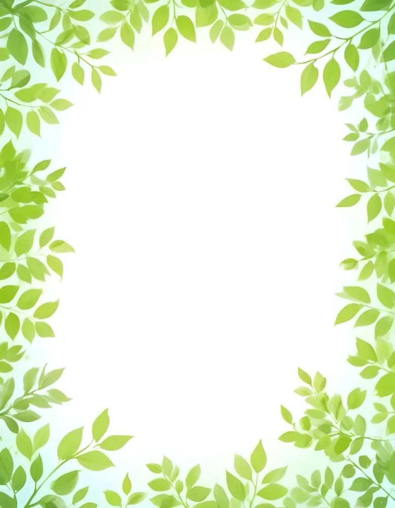 Digital Painting Green Leaves Frame With Green Background Light Green Color Nature Plant Leaf Branch Botanical Foliage Decoration Border Spring Summer Bold And Slim Lines Brush Strokes 35 C2e1