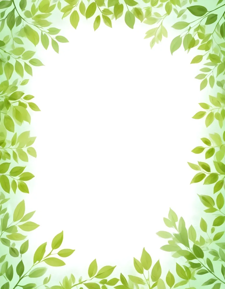 Digital Painting Green Leaves Frame With Green Background Light Green Color Nature Plant Leaf Branch Botanical Foliage Decoration Border Spring Summer Bold And Slim Lines Brush Strokes 36 667c