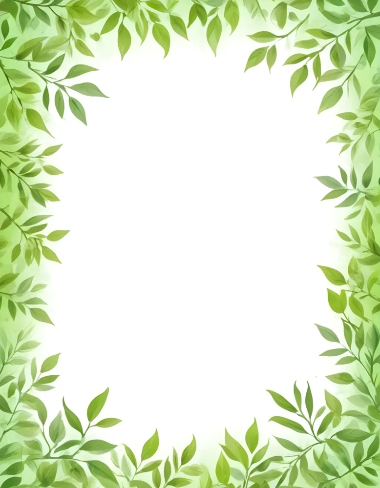 Digital Painting Green Leaves Frame With Green Background Light Green Color Nature Plant Leaf Branch Botanical Foliage Decoration Border Spring Summer Bold And Slim Lines Brush Strokes 42 Ec42