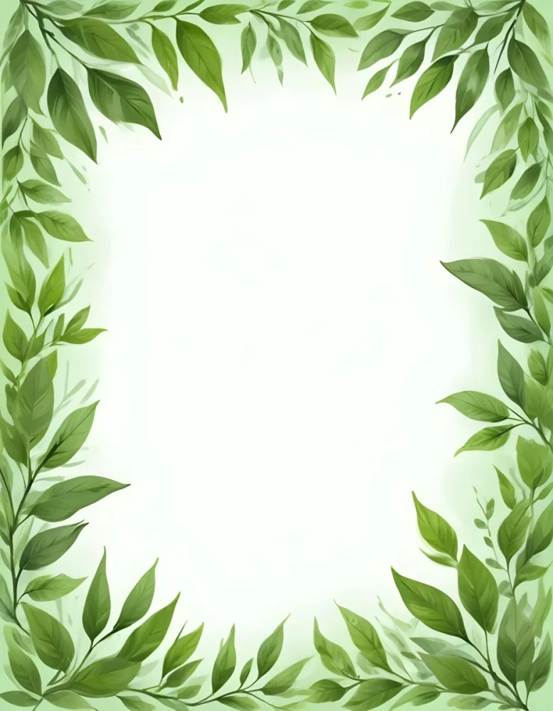 Digital Painting Green Leaves Frame With Green Background Light Green Color Nature Plant Leaf Branch Botanical Foliage Decoration Border Spring Summer Bold And Slim Lines Brush Strokes 47 83ba