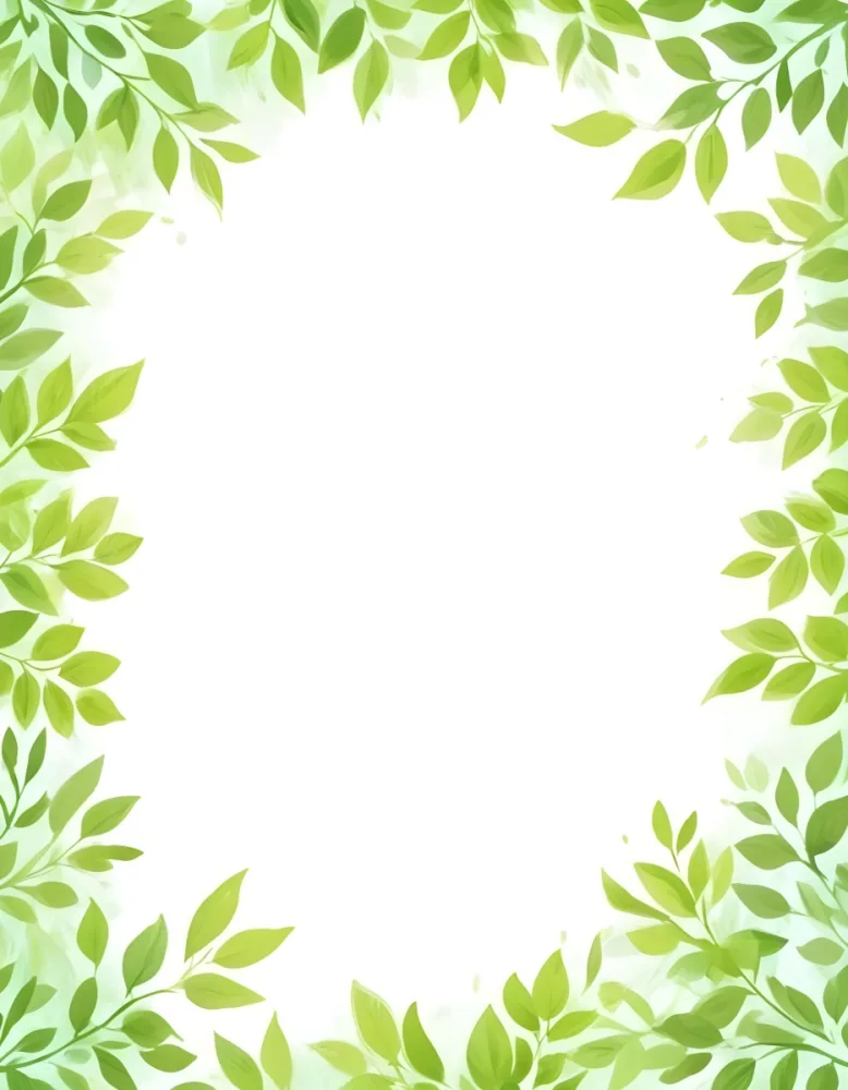 Digital Painting Green Leaves Frame With Green Background Light Green Color Nature Plant Leaf Branch Botanical Foliage Decoration Border Spring Summer Bold And Slim Lines Brush Strokes 5 7673