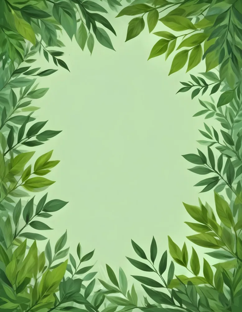 Digital Painting Green Leaves Frame With Green Background Light Green Color Nature Plant Leaf Branch Botanical Foliage Decoration Border Spring Summer Bold And Slim Lines Brush Strokes 53 1bd7