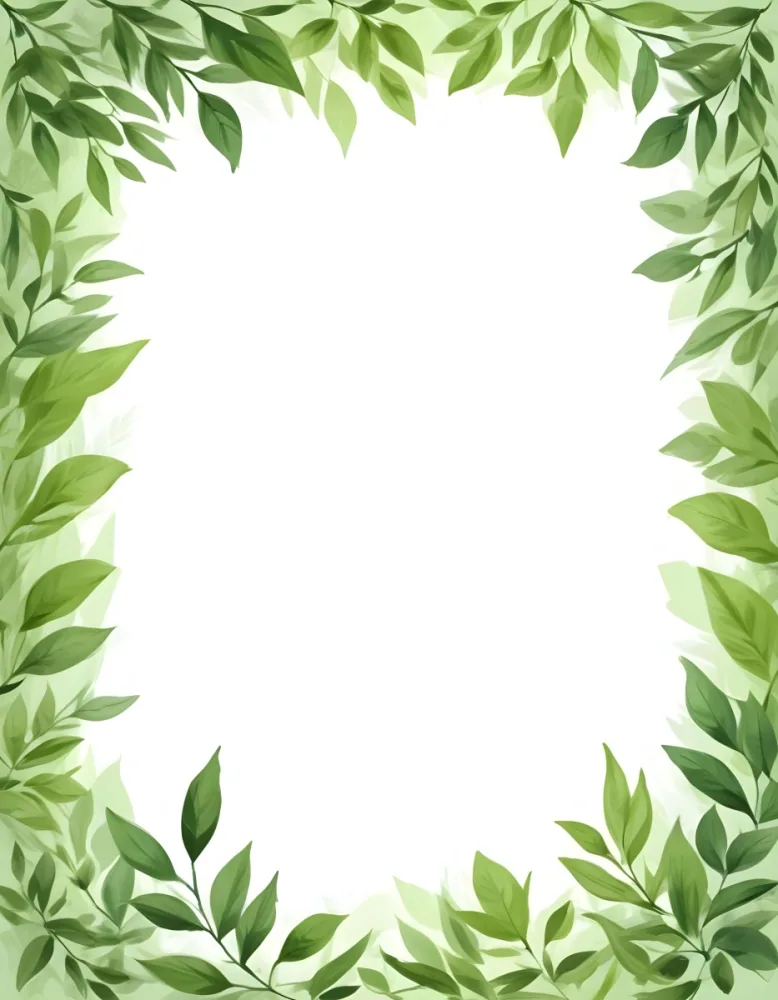 Digital Painting Green Leaves Frame With Green Background Light Green Color Nature Plant Leaf Branch Botanical Foliage Decoration Border Spring Summer Bold And Slim Lines Brush Strokes 56 B58e