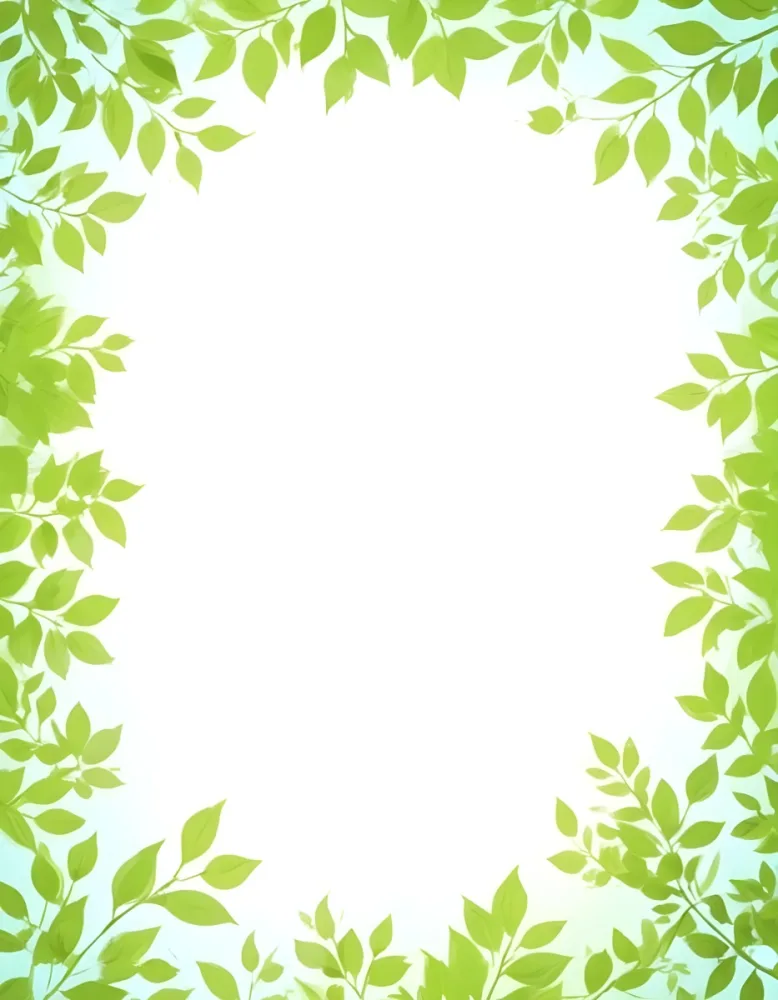 Digital Painting Green Leaves Frame With Green Background Light Green Color Nature Plant Leaf Branch Botanical Foliage Decoration Border Spring Summer Bold And Slim Lines Brush Strokes 7 67f6