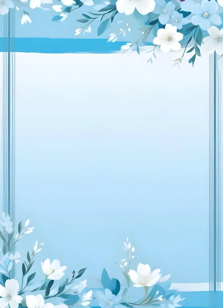Digital Painting Light Blue Background With White Flowers In The Corners And Light Blue Lines On The Sides Minimalist Design Soft Colors Clean And Simple Bold And Slim Lines Brush Strokes 6 F8c0