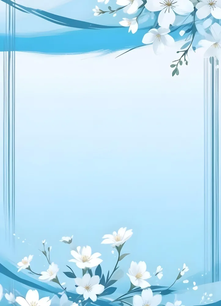 Digital Painting Light Blue Background With White Flowers In The Corners And Light Blue Lines On The Sides Minimalist Design Soft Colors Clean And Simple Bold And Slim Lines Brush Strokes 8 C2e8