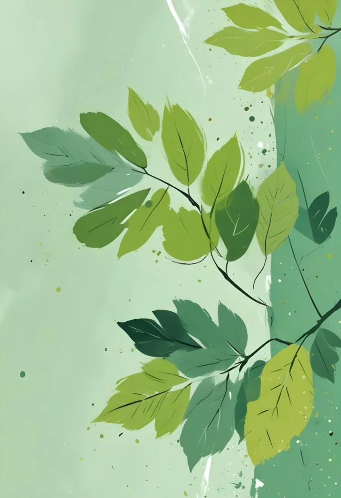 Digital Painting Light Green Background With A Border Some Leaves And Dots Bold And Slim Lines Brush Strokes 36 3f25