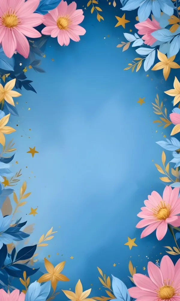 Digital Painting Pastel Flowers In Blue Blue And Blue With Blue Leaves Arranged In A Circle Around A Light Blue Background With Small Gold Stars Bold And Slim Lines Brush Strokes 1 D0b0