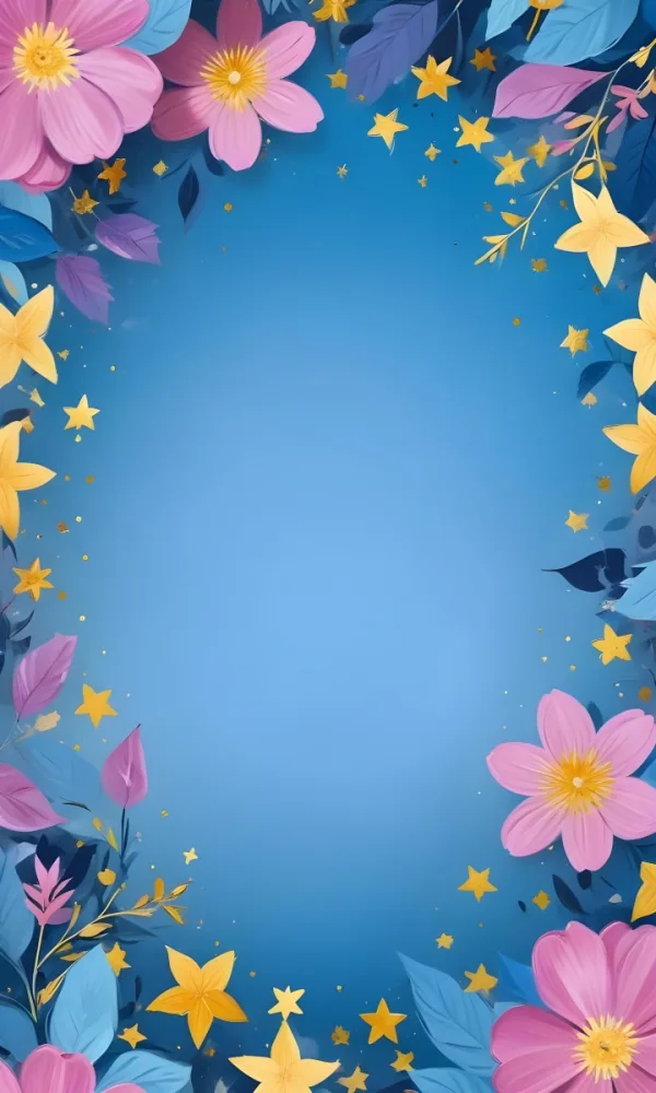 Digital Painting Pastel Flowers In Blue Blue And Blue With Blue Leaves Arranged In A Circle Around A Light Blue Background With Small Gold Stars Bold And Slim Lines Brush Strokes 14 0c2d