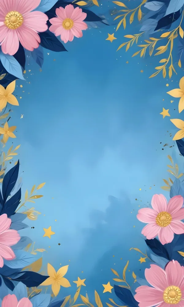 Digital Painting Pastel Flowers In Blue Blue And Blue With Blue Leaves Arranged In A Circle Around A Light Blue Background With Small Gold Stars Bold And Slim Lines Brush Strokes 15 Bc7b