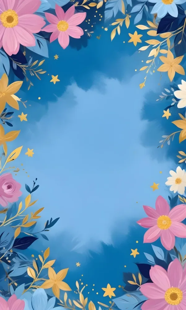 Digital Painting Pastel Flowers In Blue Blue And Blue With Blue Leaves Arranged In A Circle Around A Light Blue Background With Small Gold Stars Bold And Slim Lines Brush Strokes 17 8574