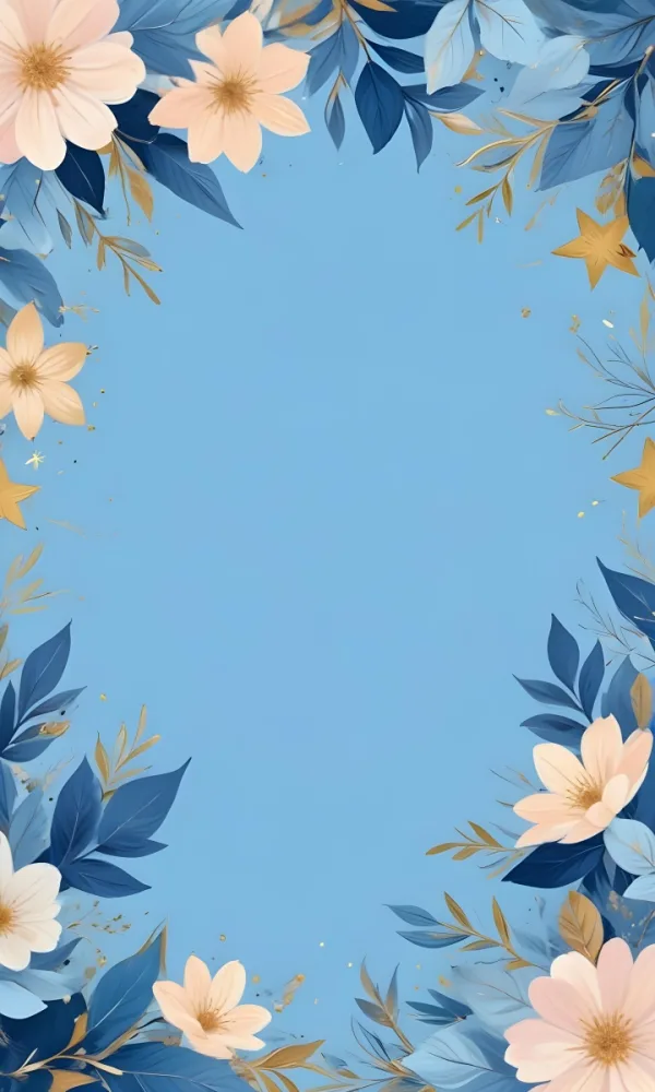 Digital Painting Pastel Flowers In Blue Blue And Blue With Blue Leaves Arranged In A Circle Around A Light Blue Background With Small Gold Stars Bold And Slim Lines Brush Strokes 21 8f92