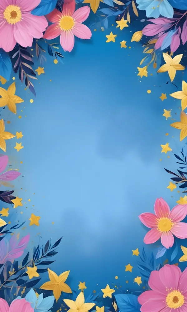 Digital Painting Pastel Flowers In Blue Blue And Blue With Blue Leaves Arranged In A Circle Around A Light Blue Background With Small Gold Stars Bold And Slim Lines Brush Strokes 22 25c5