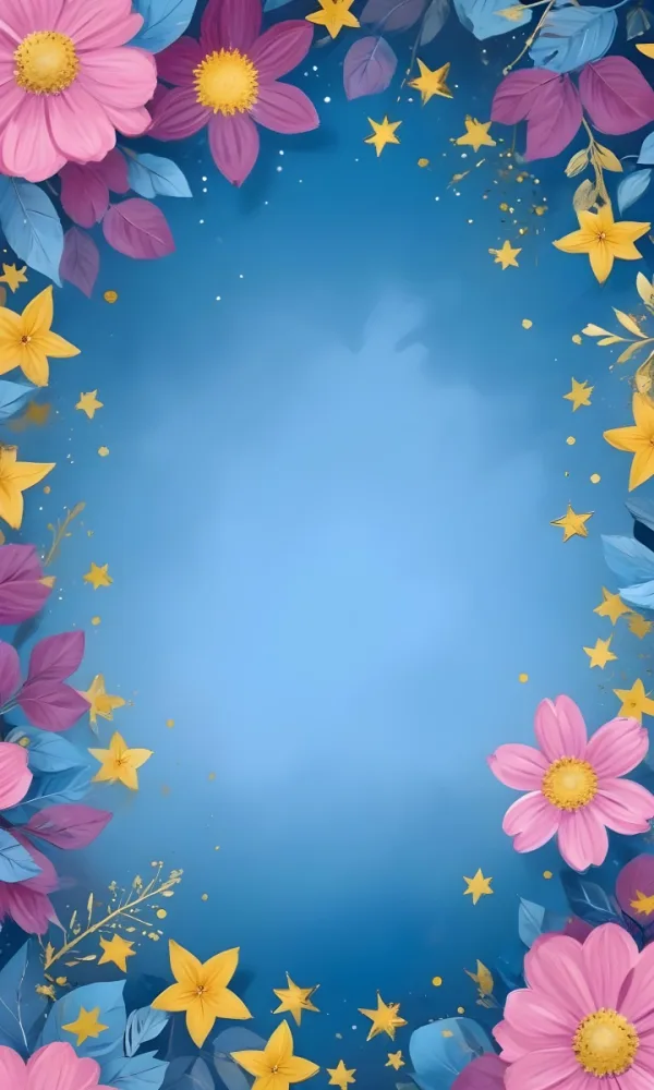 Digital Painting Pastel Flowers In Blue Blue And Blue With Blue Leaves Arranged In A Circle Around A Light Blue Background With Small Gold Stars Bold And Slim Lines Brush Strokes 24 466d