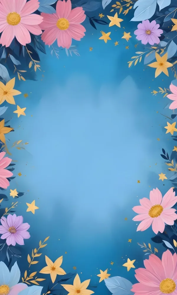 Digital Painting Pastel Flowers In Blue Blue And Blue With Blue Leaves Arranged In A Circle Around A Light Blue Background With Small Gold Stars Bold And Slim Lines Brush Strokes 3 34a2