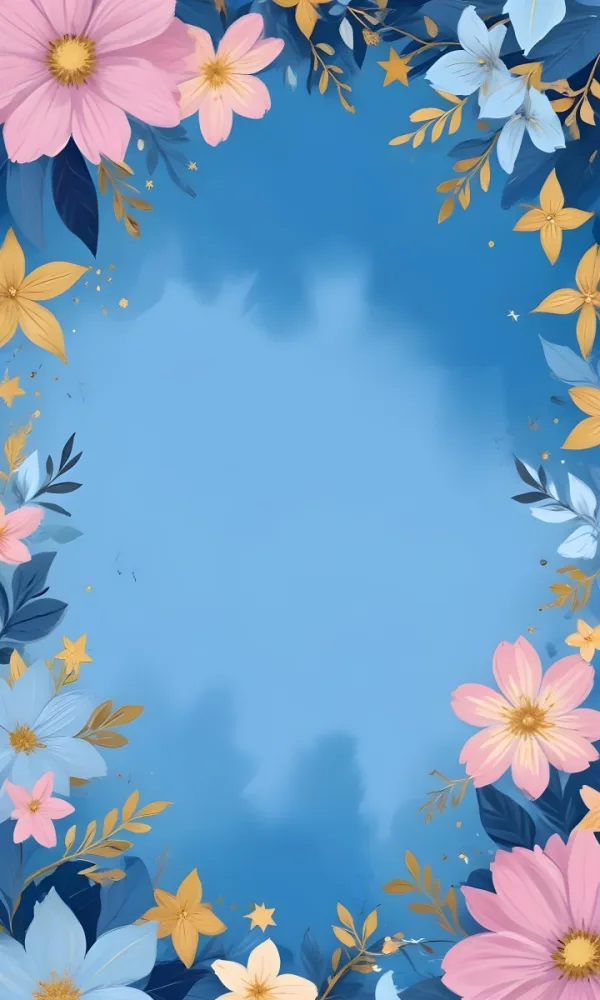 Digital Painting Pastel Flowers In Blue Blue And Blue With Blue Leaves Arranged In A Circle Around A Light Blue Background With Small Gold Stars Bold And Slim Lines Brush Strokes 6 C7e6