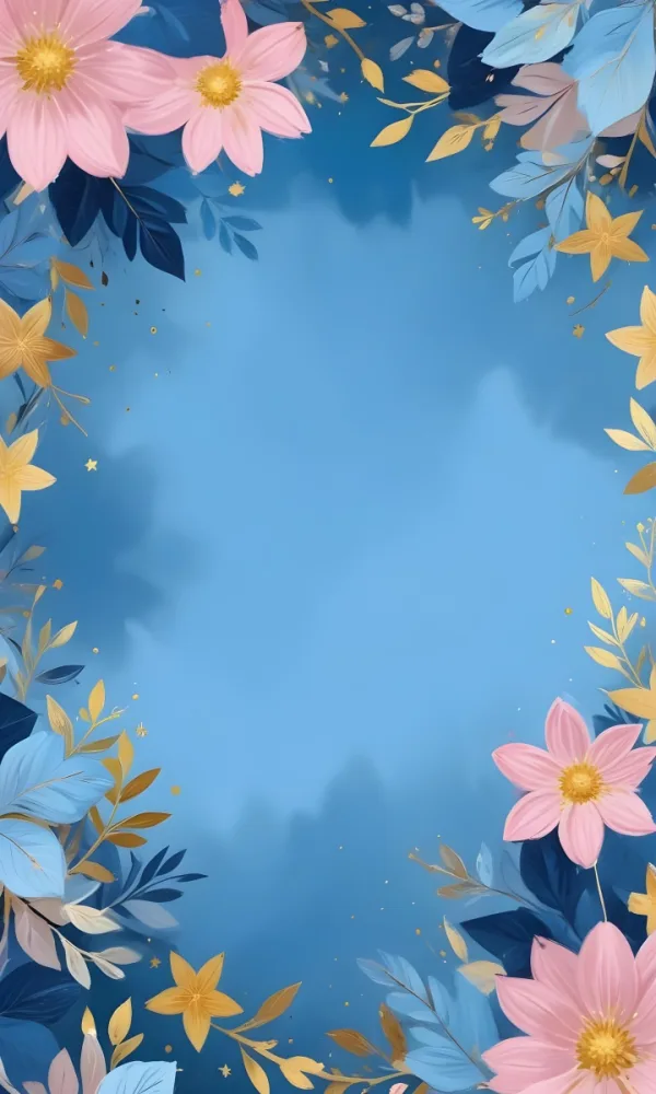 Digital Painting Pastel Flowers In Blue Blue And Blue With Blue Leaves Arranged In A Circle Around A Light Blue Background With Small Gold Stars Bold And Slim Lines Brush Strokes 8 D4b9
