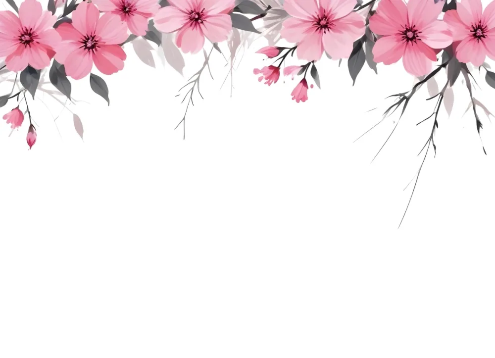 Digital Painting Pink Flowers With Branches On Top Of The Image White Background Bold And Slim Lines Brush Strokes 10 4baf