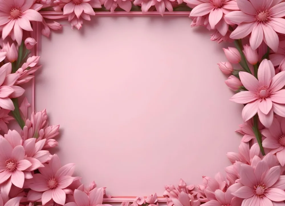 Digital Painting Pink Flowers With Pink Pistils Forming A Frame The Flowers Are Concentrated On The Edges And Corners Light Pink Background Bold And Slim Lines Brush Strokes 39 Bb28