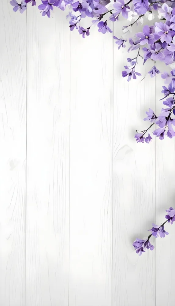 Digital Painting Purple Flowers On The Right Side Of A White Wooden Surface Floral Arrangement Minimalist Composition Soft Lighting Elegant Design Spring Theme Fresh And Vibrant Bold And Slim Lines Brush S 11 Bf22