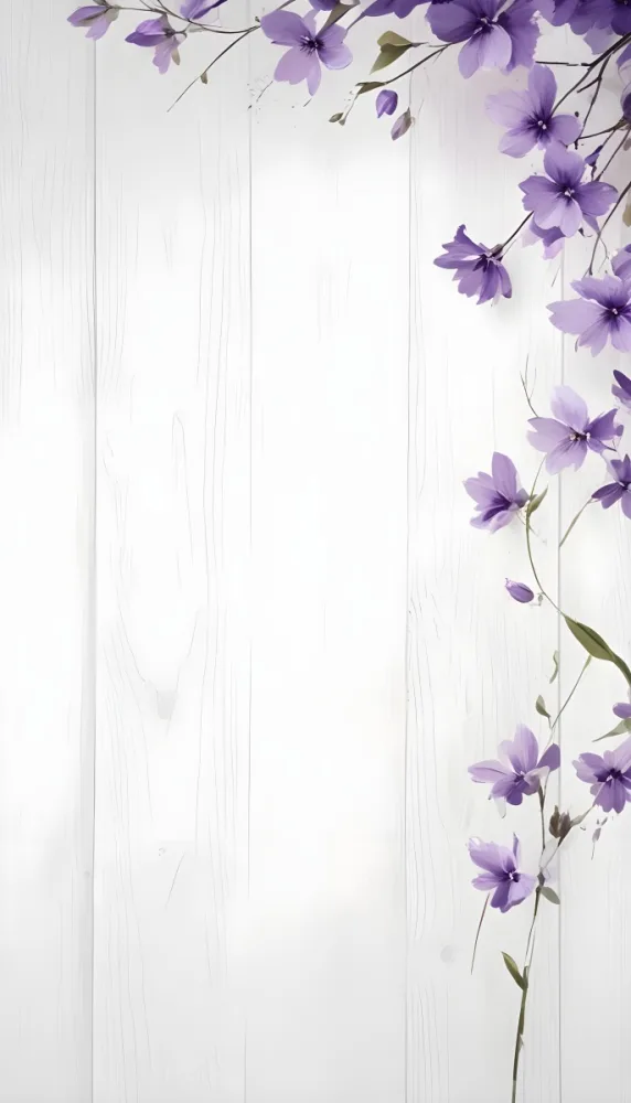Digital Painting Purple Flowers On The Right Side Of A White Wooden Surface Floral Arrangement Minimalist Composition Soft Lighting Elegant Design Spring Theme Fresh And Vibrant Bold And Slim Lines Brush S 30 Fb11