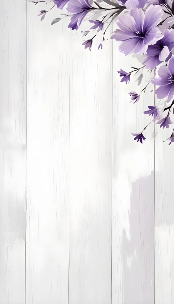 Digital Painting Purple Flowers On The Right Side Of A White Wooden Surface Floral Arrangement Minimalist Composition Soft Lighting Elegant Design Spring Theme Fresh And Vibrant Bold And Slim Lines Brush S 7 729e