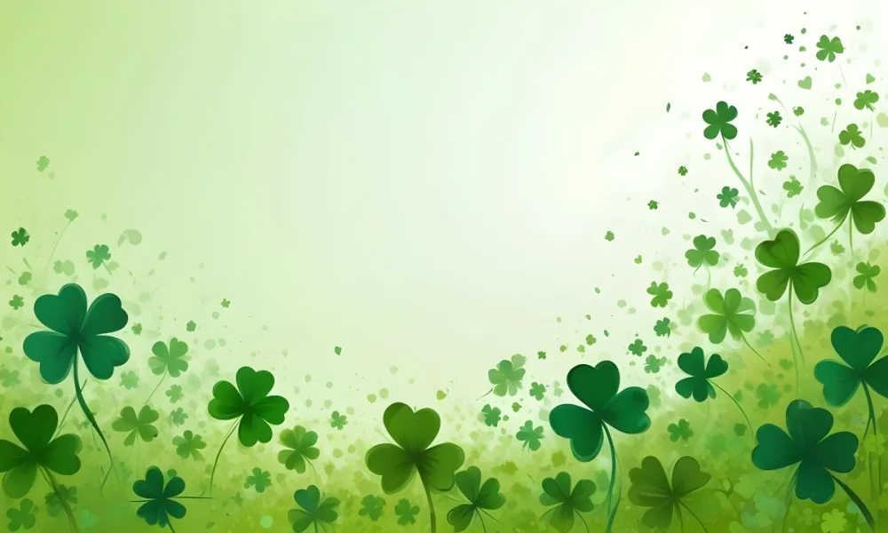 Digital Painting St Patrick S Day Background With Green Shamrocks Scattered On A Gradient Background Some Shamrocks Are More Prominent And Detailed Creating A Festive And Celebratory Atmosphere Bold And Slim Lines 5 F61f