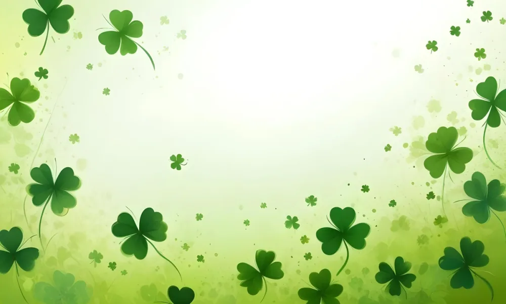 Digital Painting St Patrick S Day Background With Green Shamrocks Scattered On A Gradient Background Some Shamrocks Are More Prominent And Detailed Creating A Festive And Celebratory Atmosphere Bold And Slim Lines 8 F0cb