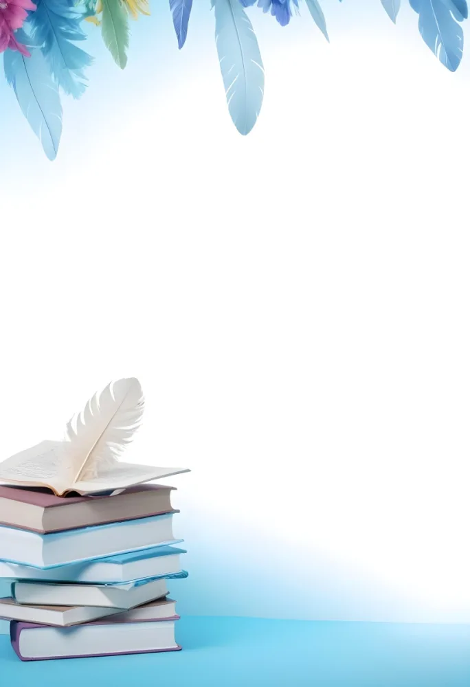 Digital Painting Stack Of Books With An Open Book On Top And A Feather Colorful Flowers In The Background White Background Bold And Slim Lines Brush Strokes 40 5c60