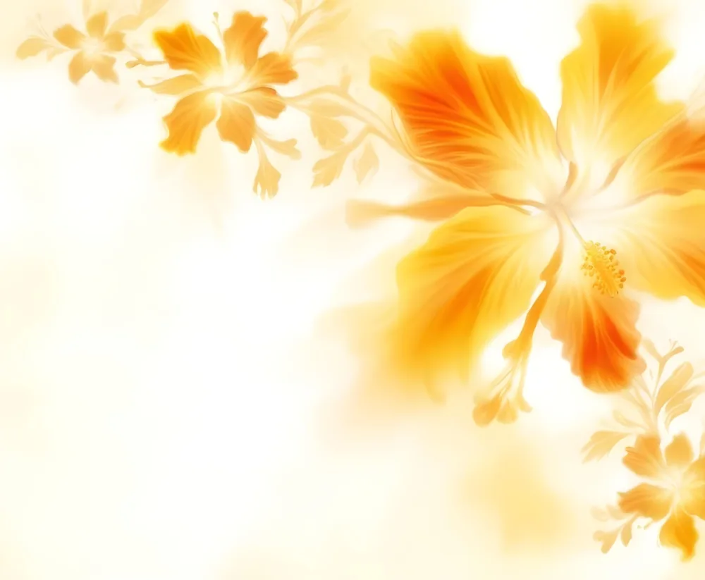Digital Painting Vibrant Yellow And Orange Hibiscus Flowers With Blurred Background Bold And Slim Lines Brush Strokes 20 Ba38