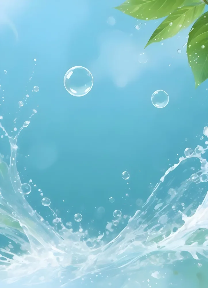 Digital Painting Water Splash With Bubbles And Green Leaves In A Green Background Water Droplets Refreshing Summer Nature Clean Bright Fresh Vibrant Cool Natural Green Bold And Slim Lines Brush Str 16 A005