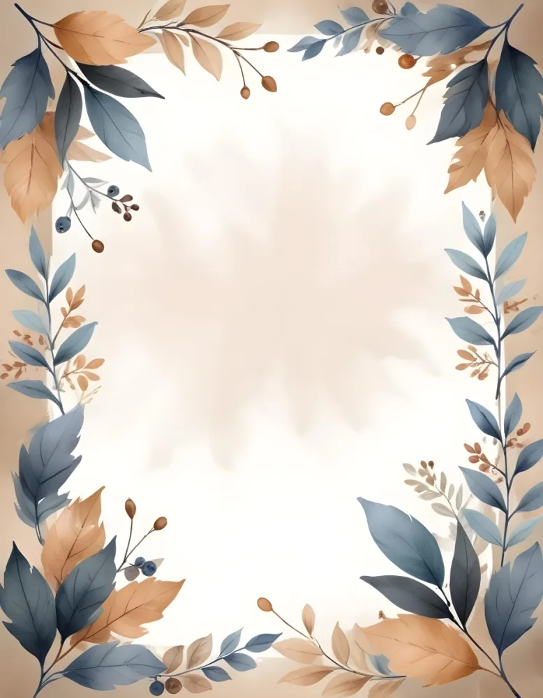 Digital Painting Watercolor Frame With Blue And Brown Leaves And Berries Beige Background Elegant Design Botanical Illustration Nature Inspired Decorative Border Artistic Composition Soft Color Palette Bold And 19 4fe1