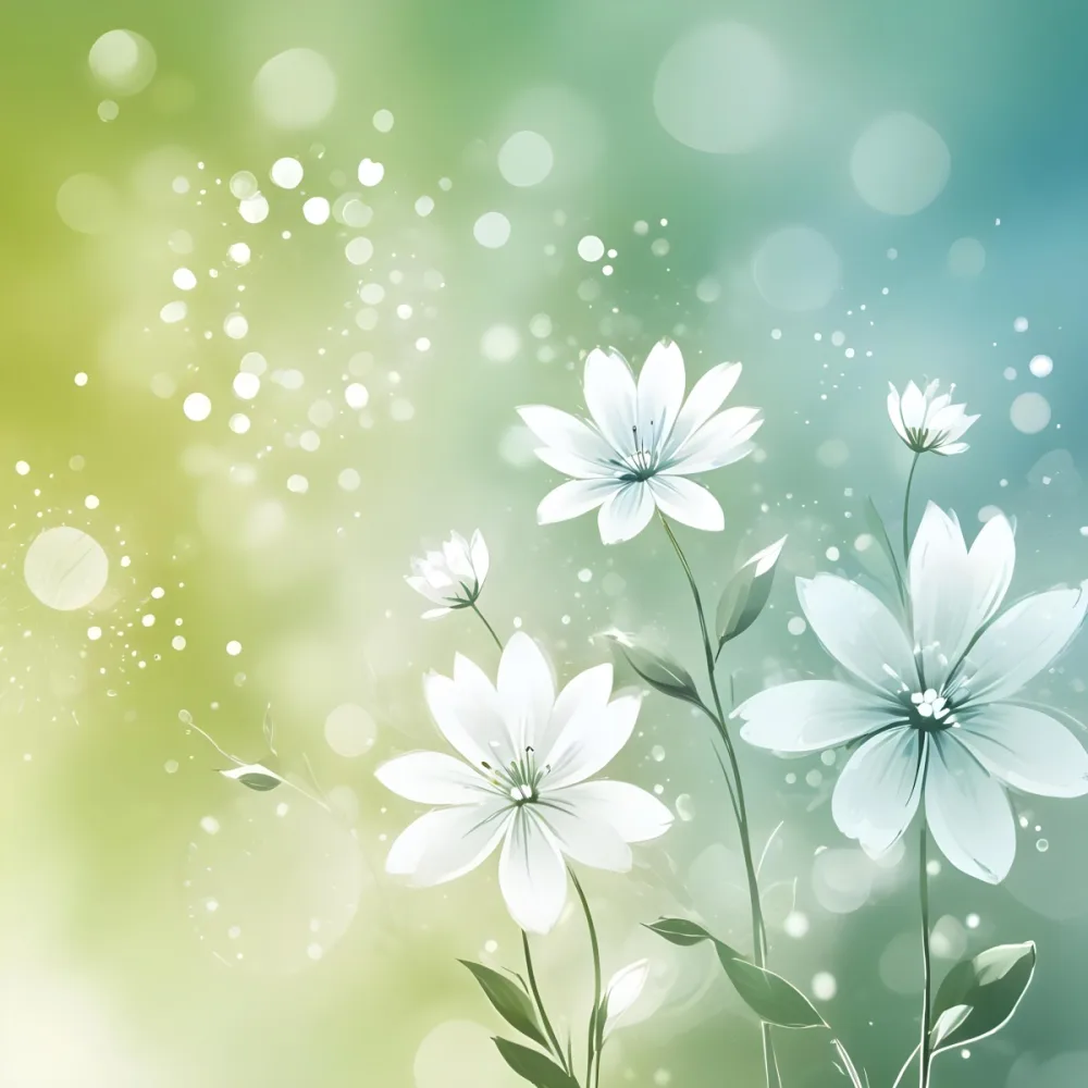 Digital Painting White Flowers With Circular Patterns On A Gradient Background Of Green And Blue Creating A Soft Bokeh Effect With Blurred Lights Bold And Slim Lines Brush Strokes 16 Decc