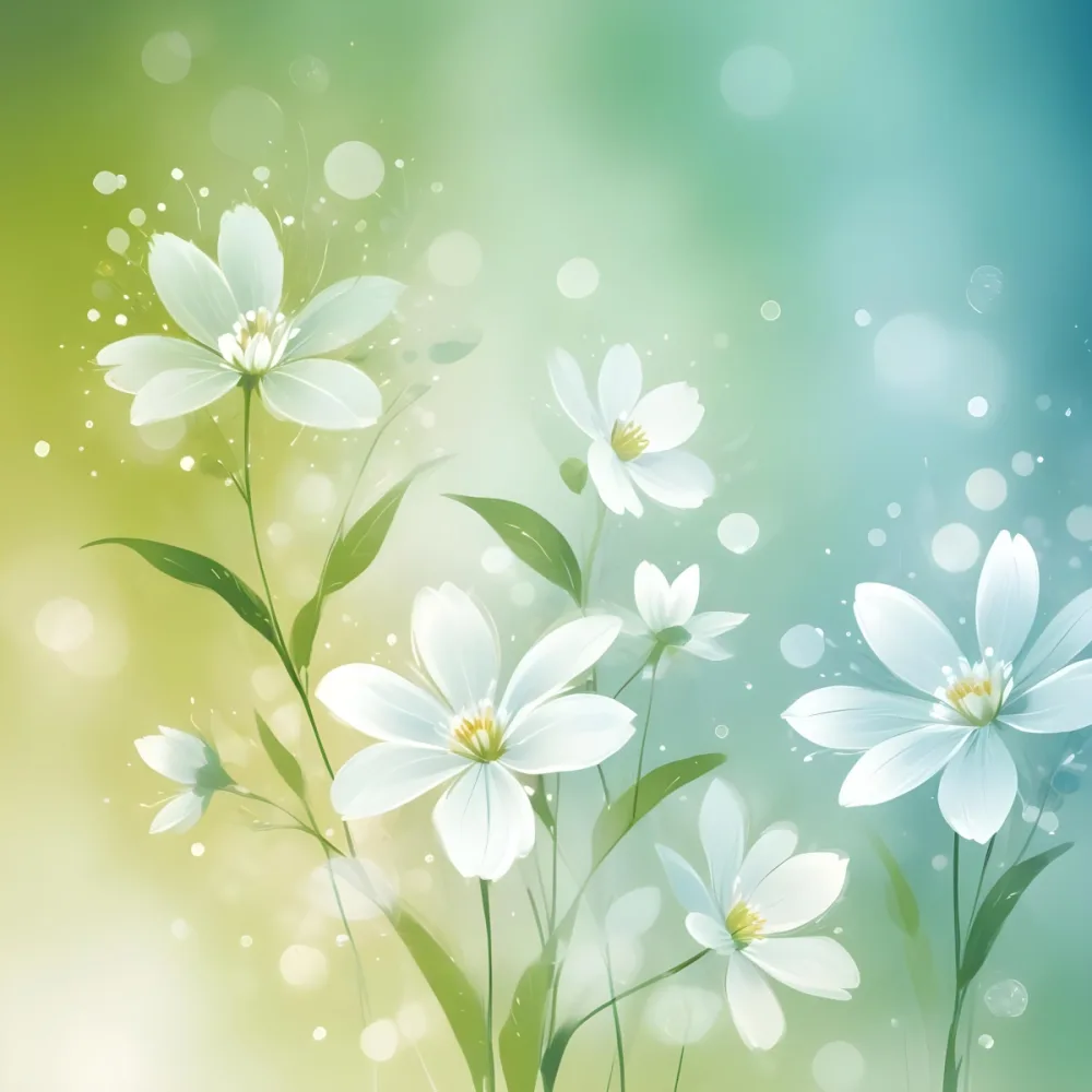 Digital Painting White Flowers With Circular Patterns On A Gradient Background Of Green And Blue Creating A Soft Bokeh Effect With Blurred Lights Bold And Slim Lines Brush Strokes 38 4713