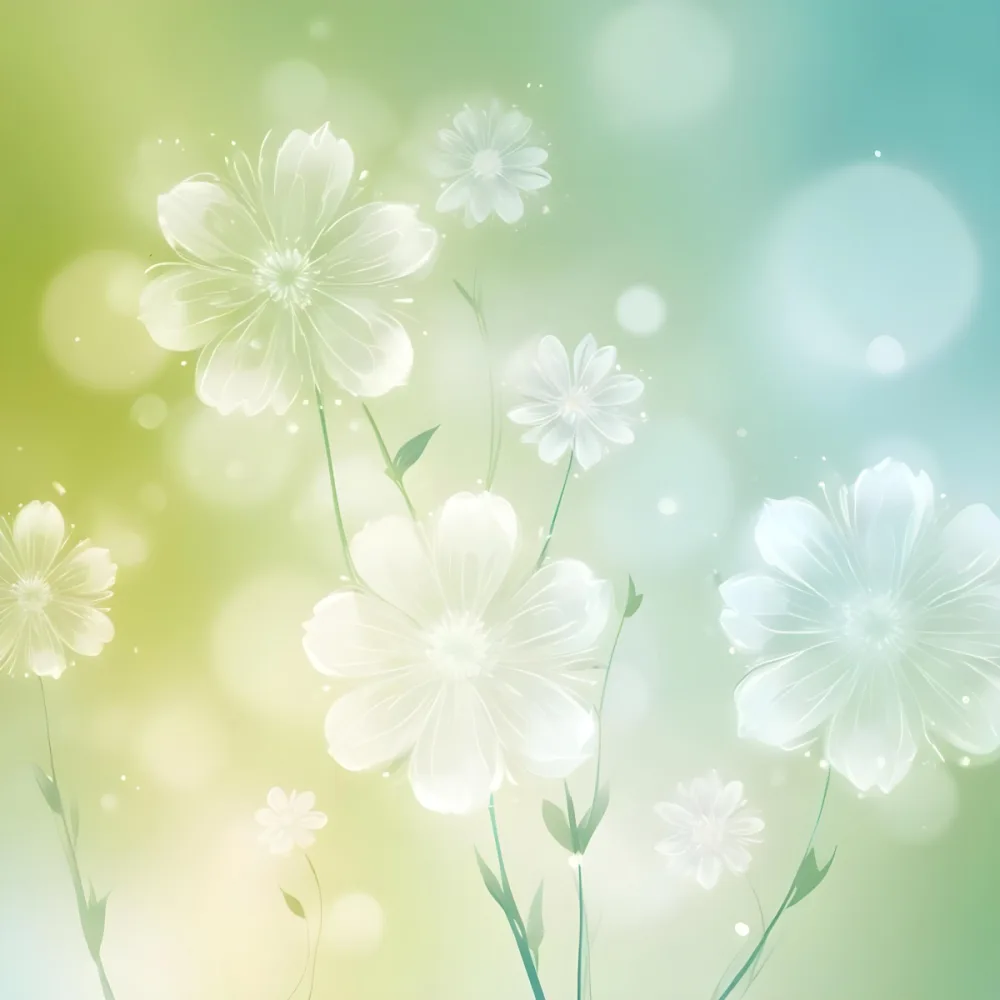 Digital Painting White Flowers With Circular Patterns On A Gradient Background Of Green And Blue Creating A Soft Bokeh Effect With Blurred Lights Bold And Slim Lines Brush Strokes 43 037f