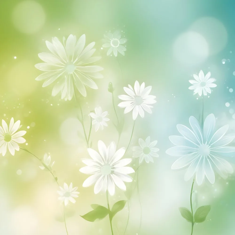 Digital Painting White Flowers With Circular Patterns On A Gradient Background Of Green And Blue Creating A Soft Bokeh Effect With Blurred Lights Bold And Slim Lines Brush Strokes 46 5448