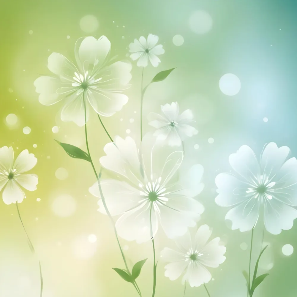 Digital Painting White Flowers With Circular Patterns On A Gradient Background Of Green And Blue Creating A Soft Bokeh Effect With Blurred Lights Bold And Slim Lines Brush Strokes 50 3905