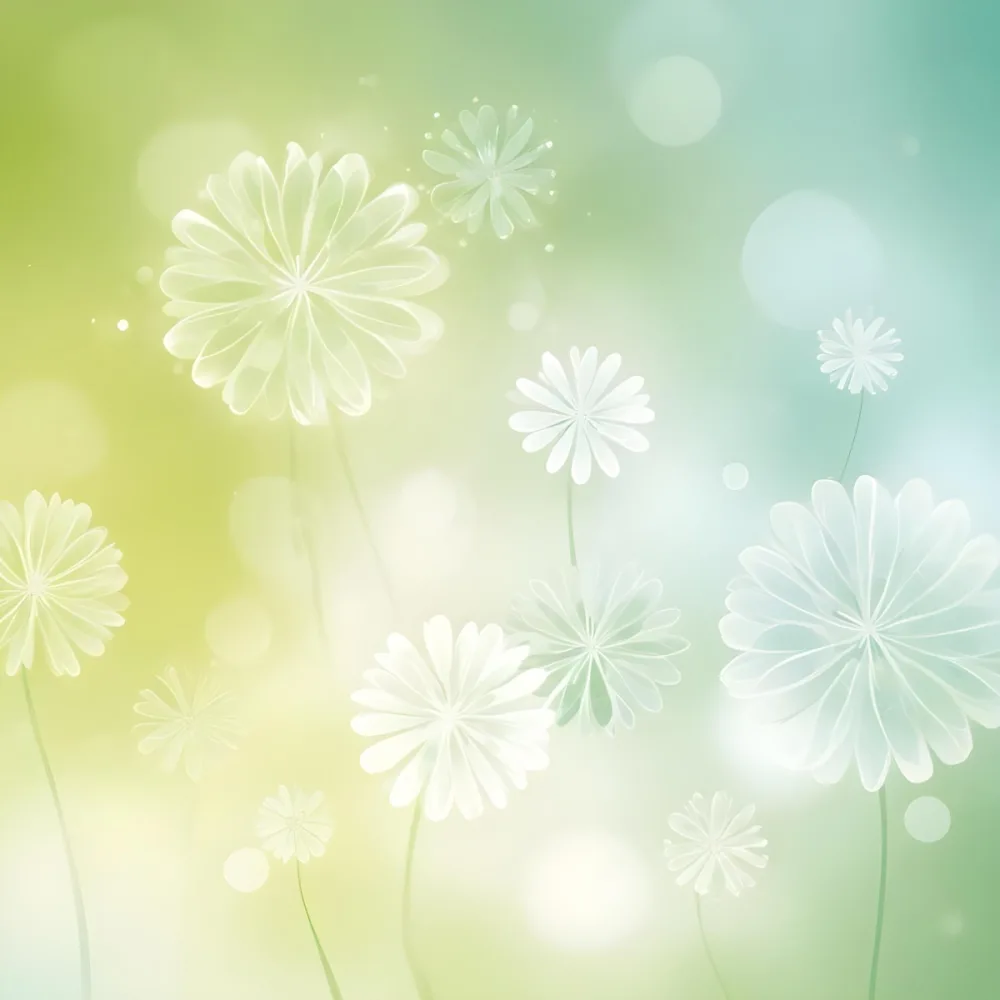 Digital Painting White Flowers With Circular Patterns On A Gradient Background Of Green And Blue Creating A Soft Bokeh Effect With Blurred Lights Bold And Slim Lines Brush Strokes 54 7baf