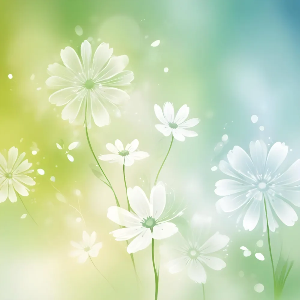 Digital Painting White Flowers With Circular Patterns On A Gradient Background Of Green And Blue Creating A Soft Bokeh Effect With Blurred Lights Bold And Slim Lines Brush Strokes 55 35b0