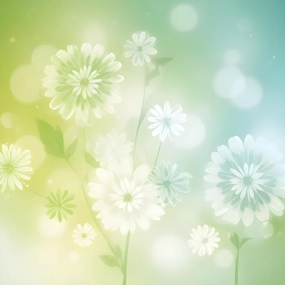 Digital Painting White Flowers With Circular Patterns On A Gradient Background Of Green And Blue Creating A Soft Bokeh Effect With Blurred Lights Bold And Slim Lines Brush Strokes 7 4953