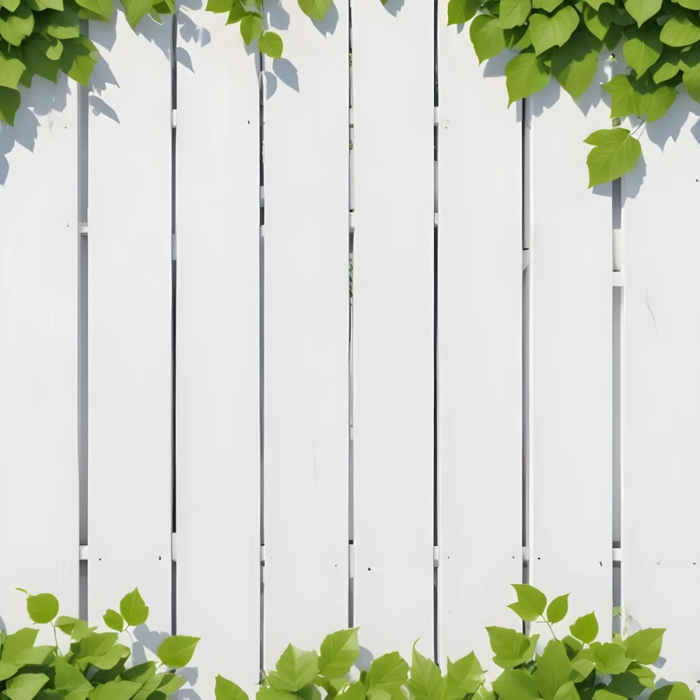 Digital Painting White Wooden Fence With Green Leaves On Top And Bottom Some Leaves Falling In The Middle Bright Light Bold And Slim Lines Brush Strokes 53 9472