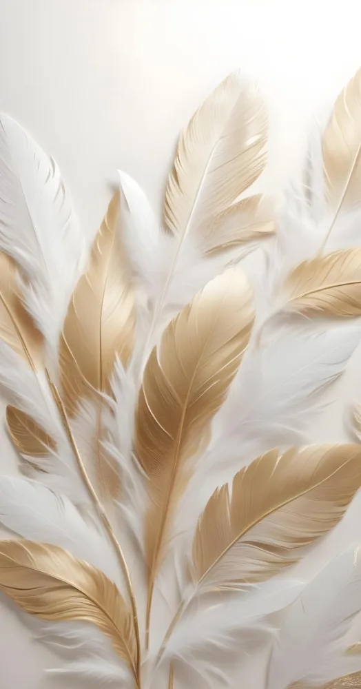 Elegant Golden And White Feathers Arranged In A Decorative Pattern Creating A Soft And Luxurious Aesthetic 38