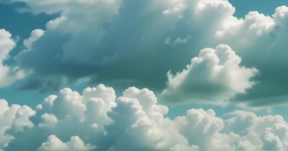 Fluffy White Clouds In A Blue Sky With A Soft Hazy Atmosphere 4 C366