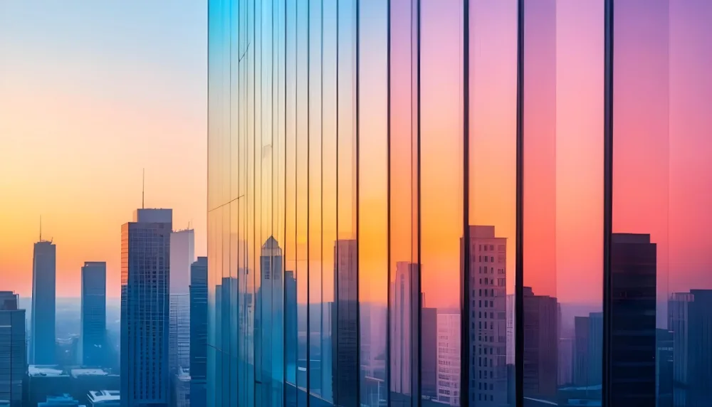 Glass Building Reflecting The City At Sunset 24 Fbeb