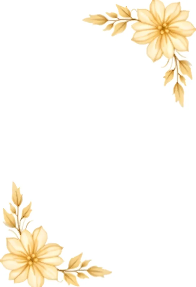 Golden And White Flowers With Leaves On The Top Right And Bottom Right Corners White Background Elegant Shiny Bright Detailed Decorative Floral Design 2 38ab
