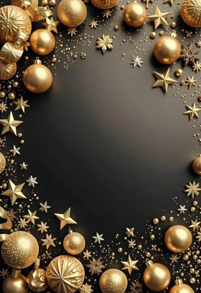 Golden Christmas Balls And Stars With A Golden Ribbon On A Golden Background Christmas Decoration Festive Elegant Minimalist Christmas Ornaments 14 De04