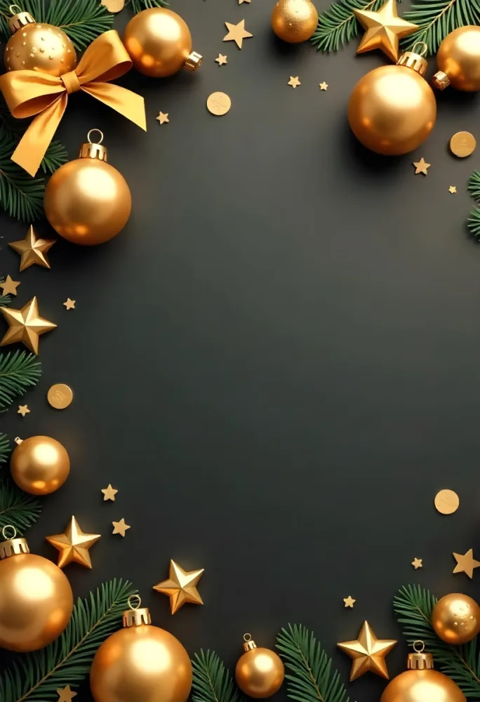 Golden Christmas Balls And Stars With A Golden Ribbon On A Golden Background Christmas Decoration Festive Elegant Minimalist Christmas Ornaments 21 444c