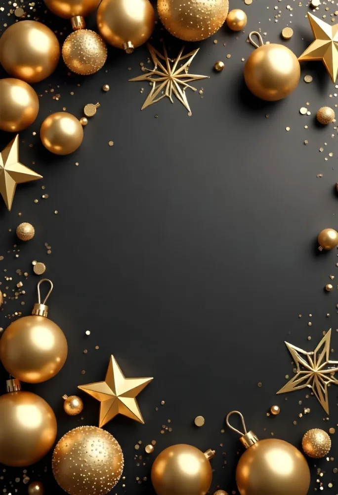 Golden Christmas Balls And Stars With A Golden Ribbon On A Golden Background Christmas Decoration Festive Elegant Minimalist Christmas Ornaments 3 C5b9