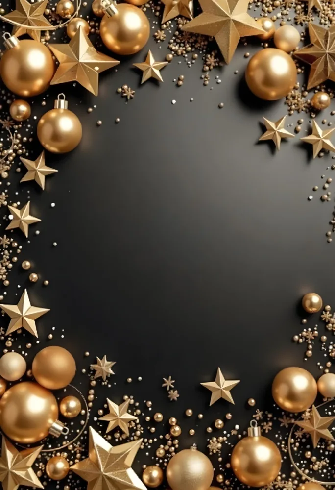 Golden Christmas Balls And Stars With A Golden Ribbon On A Golden Background Christmas Decoration Festive Elegant Minimalist Christmas Ornaments 31 2c85