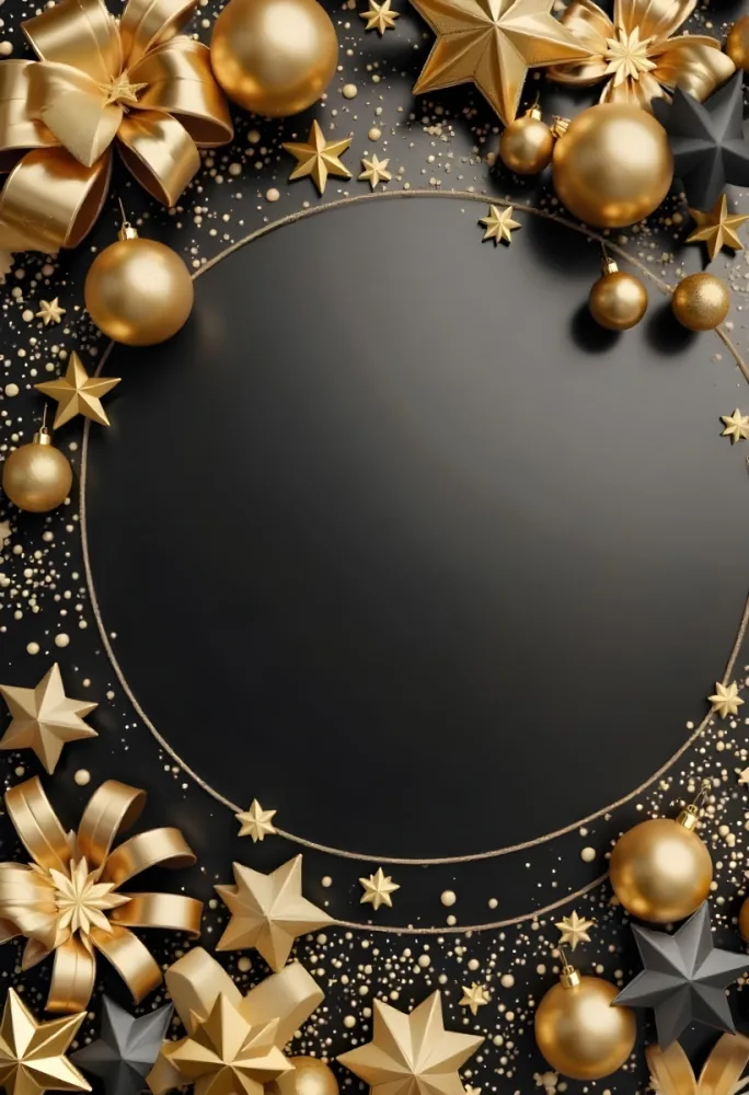 Golden Christmas Balls And Stars With A Golden Ribbon On A Golden Background Christmas Decoration Festive Elegant Minimalist Christmas Ornaments 33 B030